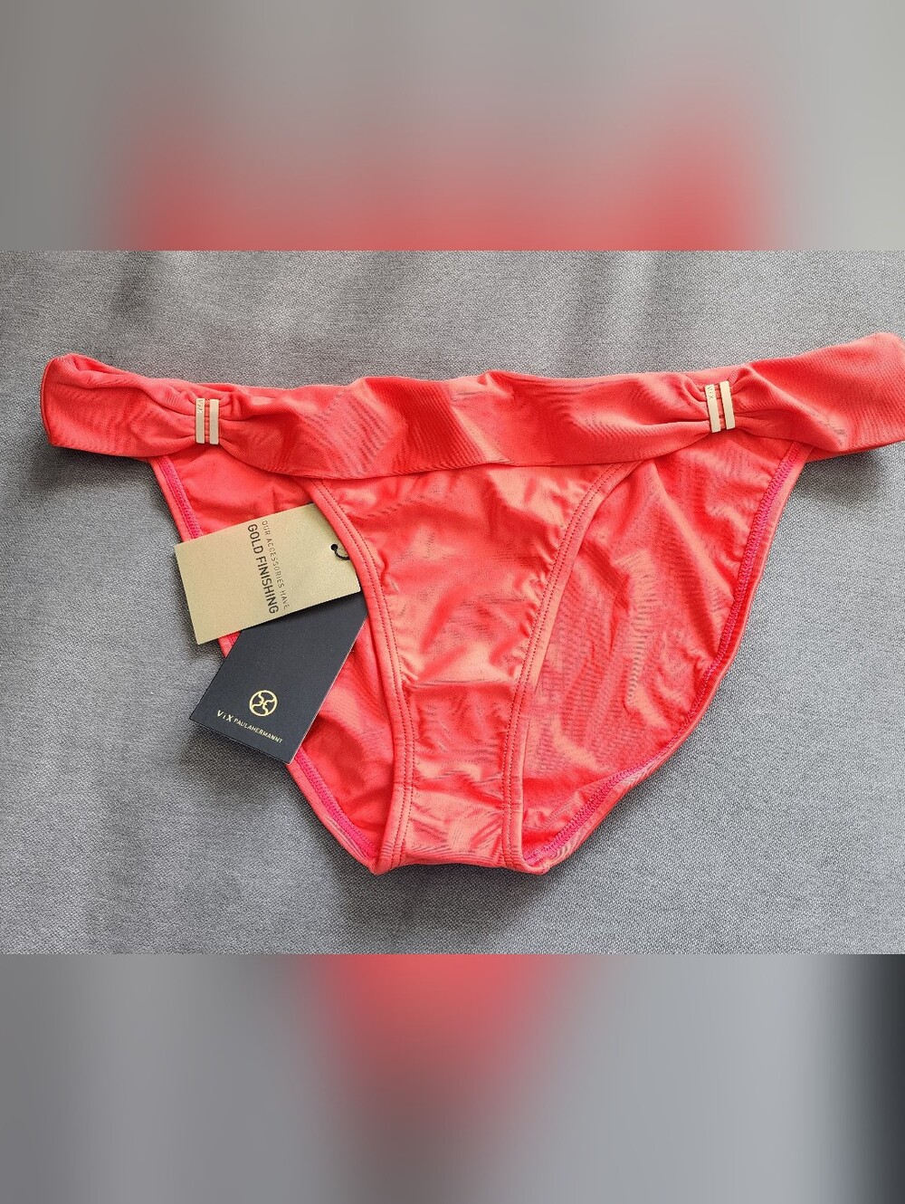 NWT VIX PAULAHERMANNY Gold Finishing Coral-Pink Bikini Bottom